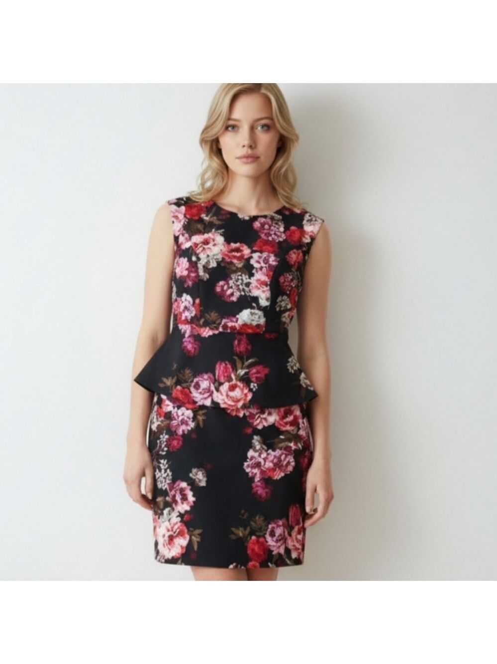 RICKI'S Red roses Dress cap sleeve peplum waist size small